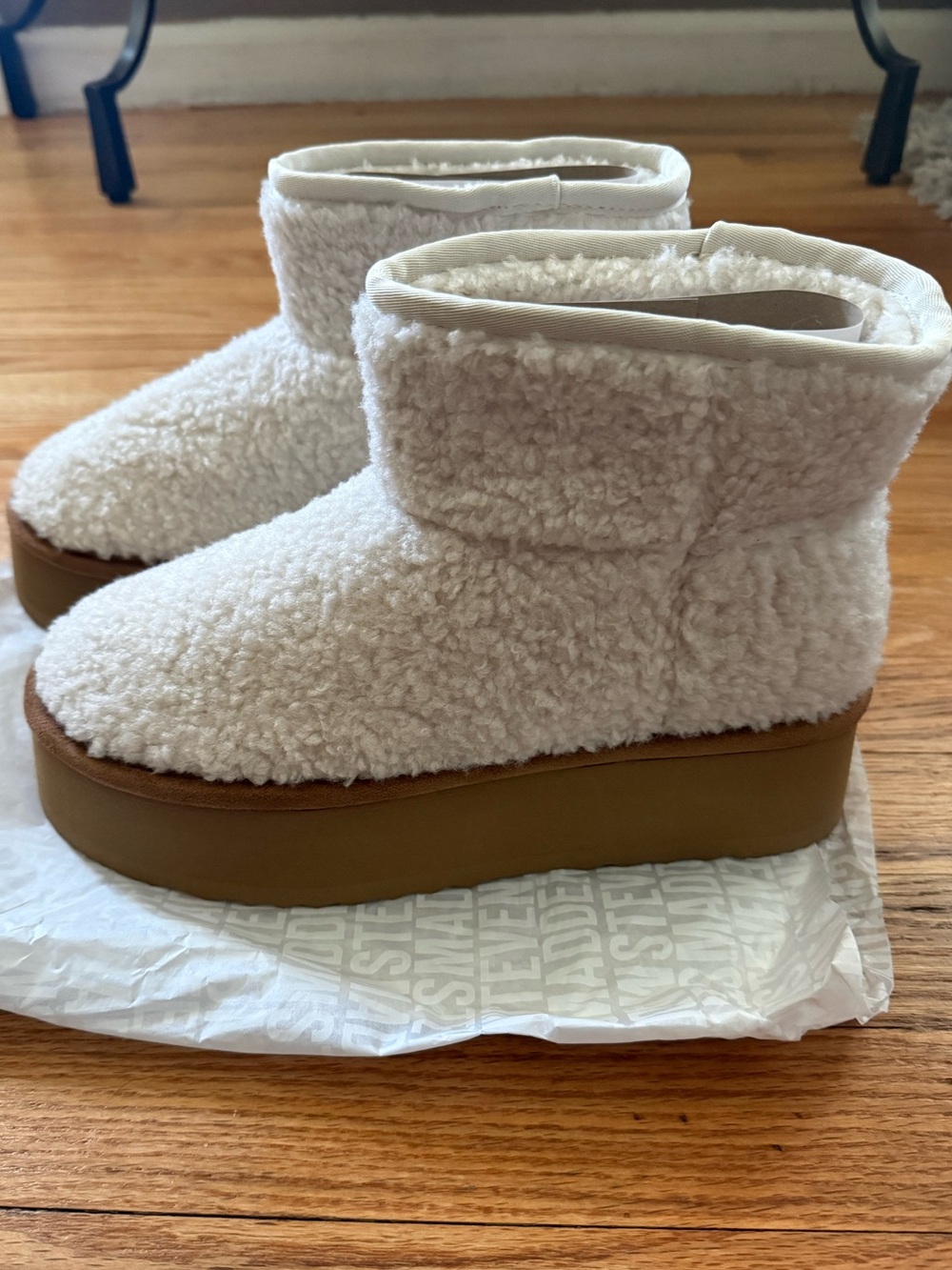 Brand New - Steve Madden Cream Plush Shearling Platform boots
